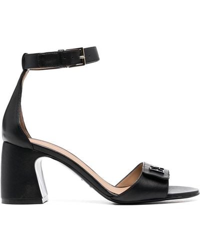 Emporio Armani Leather Heel Sandals - Black