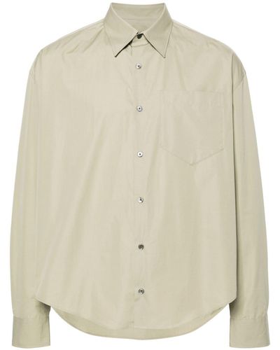Ami Paris Straight-collar Cotton Shirt - Natural