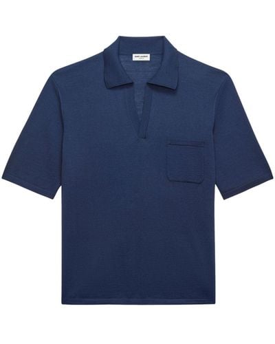 Saint Laurent V-neck Wool Polo Shirt - Blue
