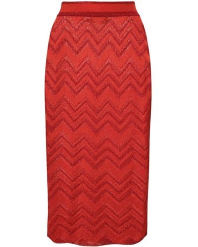 Missoni Falda de tubo tejida en zigzag - Rojo