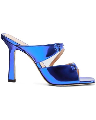 SCAROSSO Zoe 100mm Leather Mules - Blue