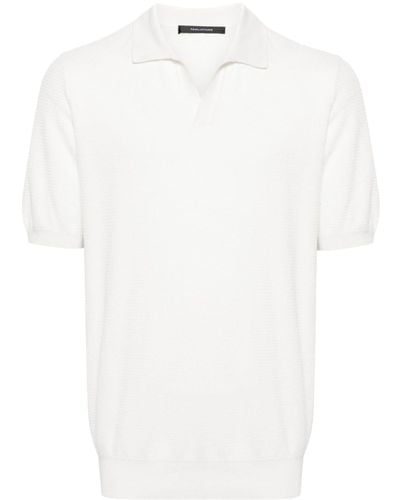 Tagliatore Rippstrick-Poloshirt mit offenem Kragen - Weiß