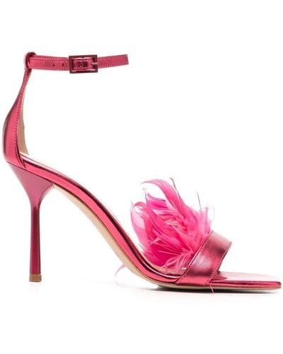 Liu Jo Feather-detail 100mm Heel Sandals - Pink