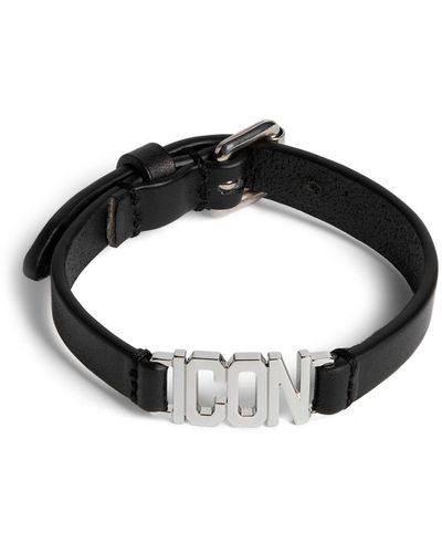 DSquared² Icon Leather Buckle Bracelet - Black