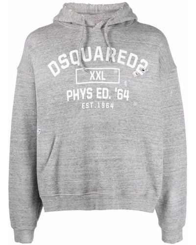 DSquared² Distressed Logo-print Hoodie - Grey
