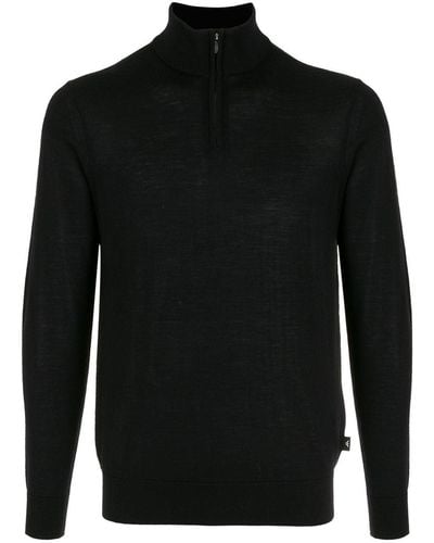 Emporio Armani Zip-up Funnel Neck Sweater - Black