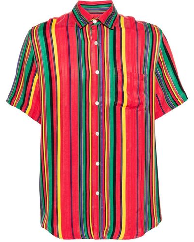 Portuguese Flannel Striped Short-sleeve Shirt - Red