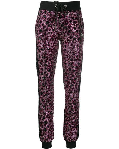 Philipp Plein Pink Paradise Crystal-embellished Leopard Sweatpants - Multicolour