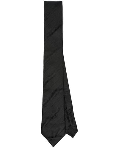 Saint Laurent Cravate en soie à rayures - Noir