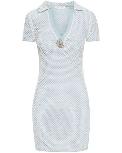 Oscar de la Renta Open-knit Cotton Polo Minidress - Blue