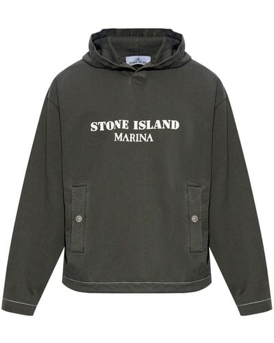 Stone Island Logo-print Cotton Hoodie - Grey