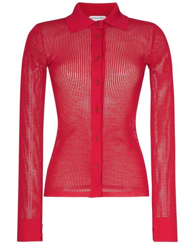 Bottega Veneta Langarmshirt mit Netz - Rot