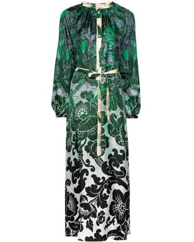 Pierre Louis Mascia Zijden Maxi-jurk Met Bloemenprint - Groen