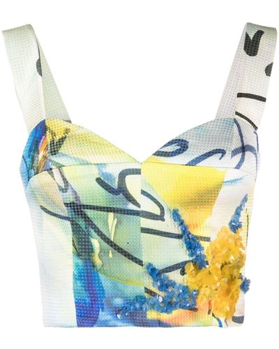 Gemy Maalouf Abstract-print Sweetheart-neck Top - Blue
