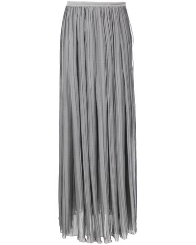 Malo Asymmetric Organza Pleated Skirt - Gray