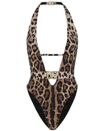 Dolce & Gabbana Maillot de bain à imprimé léopard - Marron