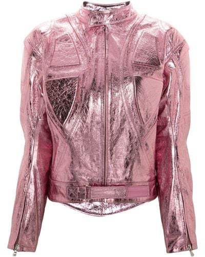 David Koma Metallic Padded Leather Jacket - Pink