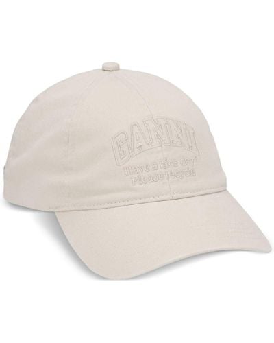 Ganni Logo-embroidered Cotton Cap - Natural