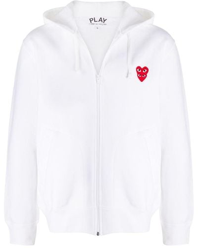 COMME DES GARÇONS PLAY Embroidered Heart Zip-front Hoodie - White