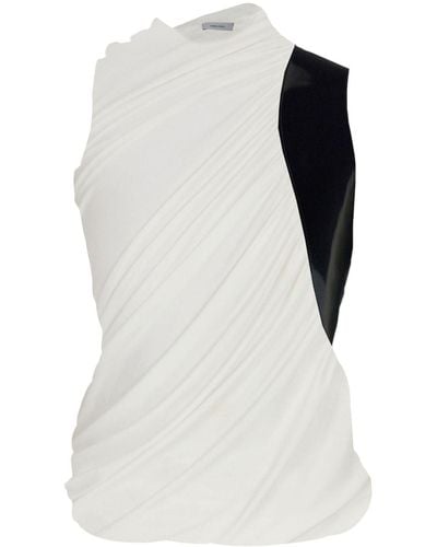 Ferragamo Leather-panel Draped Sleeveless Top - White