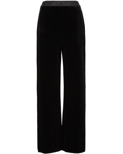 Emporio Armani Pantalon en velours à taille à logo - Noir