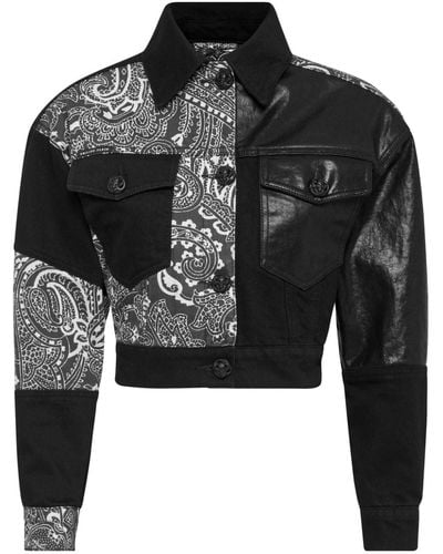 Philipp Plein Paisley-print denim cropped jacket - Nero
