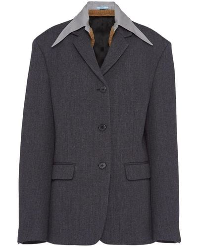 Prada レイヤードカラー ウールジャケット - ブラック