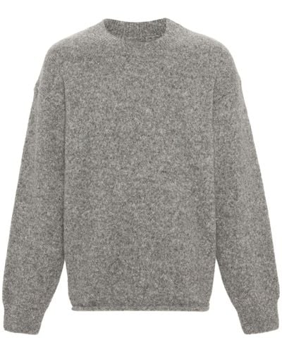 Jacquemus Le Pull Jacquard Logo Brushed Alpaca & Merino Wool Blend Sweater - Gray