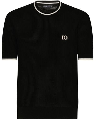 Dolce & Gabbana Dg Logo-embroidered Cotton T-shirt - Black