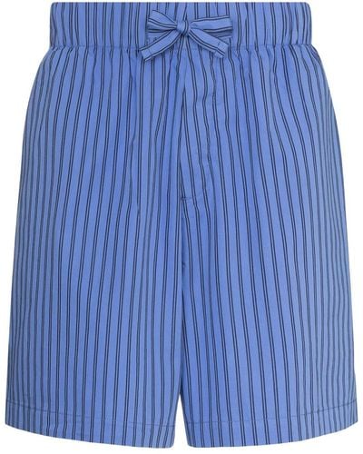 Tekla Gestreifte Pyjama-Shorts mit Kordelzug - Blau