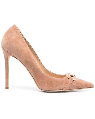 Elisabetta Franchi 110mm Logo-plaque Suede Court Shoes - Pink