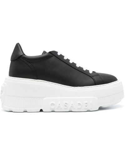 Casadei Nexus Leather Wedge Sneakers - Black