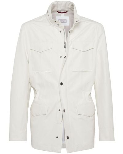 Brunello Cucinelli Stand-up Collar Linen-blend Coat - White