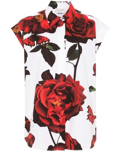 Alexander McQueen Ärmelloses Hemd mit Rosen-Print - Rot