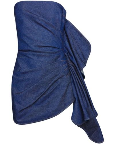 LAQUAN SMITH Ruched Denim Mini Dress - Blue