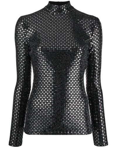 Karl Lagerfeld Sequin-design Long-sleeve Top - Black