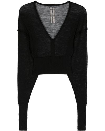 Rick Owens Virgin Wool Cropped Sweater - Black