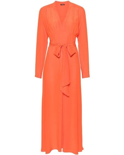 Kiton Silk Pleat-detail Maxi Dress - Orange