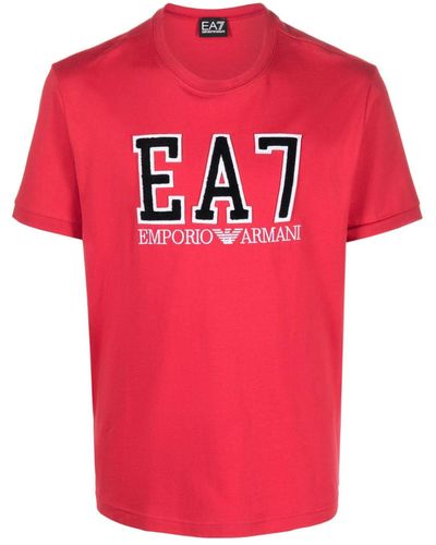 EA7 Logo-embroidered Cotton T-shirt - Pink