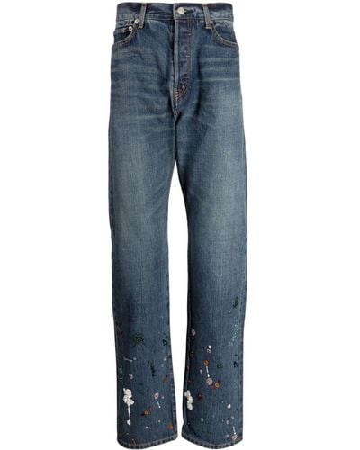 Undercover Bead-embellished Straight-leg Jeans - Blue