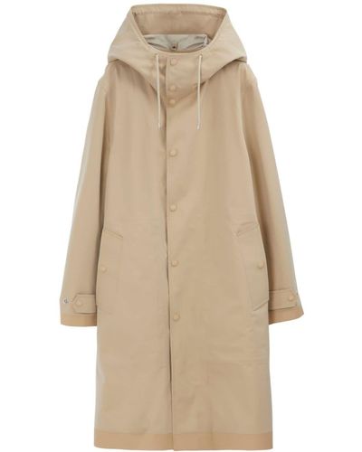 Burberry Long Cotton Hooded Parka - Natural