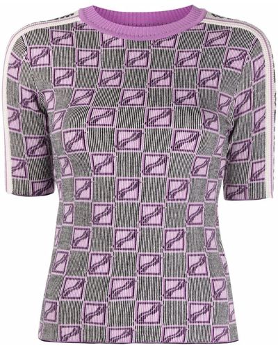 we11done Intarsia-knit T-shirt - Purple