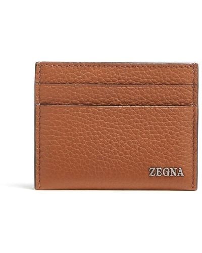 Zegna Logo-plaque Leather Cardholder - Brown