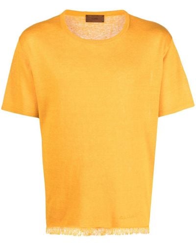 Alanui T-Shirt aus Leinen mit Logo-Stickerei - Gelb