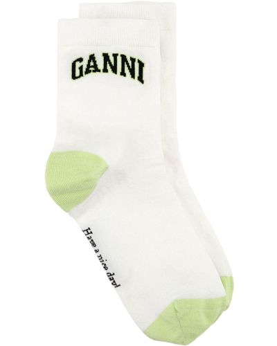 Ganni Logo-intarsia Colour-block Socks - White