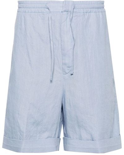Canali Mid-rise Linen Bermuda Shorts - Blue