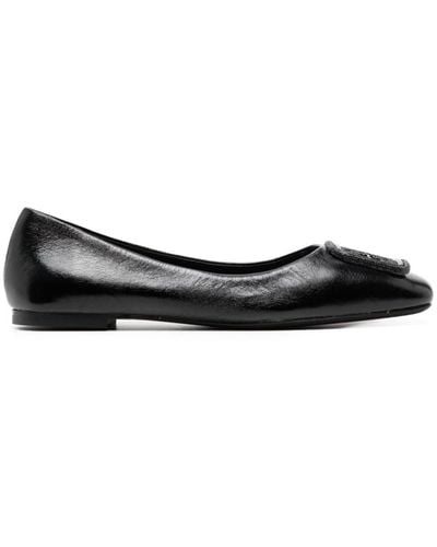 Tory Burch Gerogia Pavé Leather Ballerina Shoes - Black