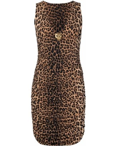 Roberto Cavalli Mini-jurk Met Luipaardprint - Bruin