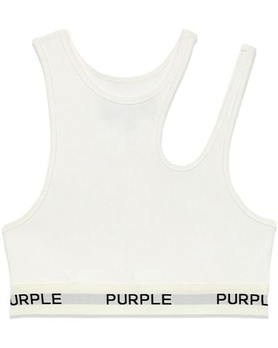 Purple Brand Cut-out Cropped Top - White