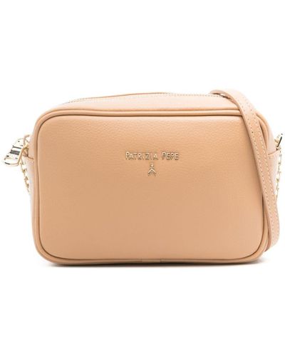 Patrizia Pepe Logo-lettering Leather Crossbody Bag - Natural